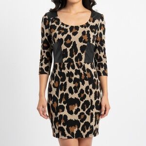 Derek Heart Medium Leopard Print Bodycon Dress Faux Leather Detail NWT